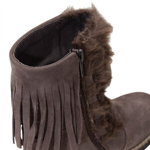 Bottines en cuir à laçage avec fausse fourrure et franges 