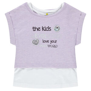 Tee-shirt manches courtes 2 en 1 avec badges Smiley 