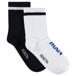 Lot de 2 paires de chaussettes unies avec rayure contrastée 
