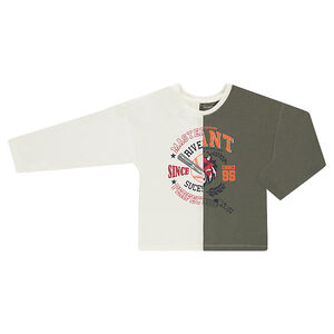 Tee-shirt manches longues bicolore avec motif fantaisie 