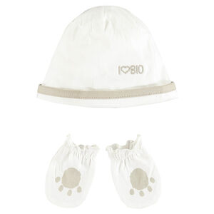 Ensemble naissance bonnet et moufles en coton bio 
