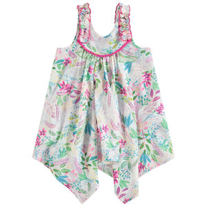 Tunique sans manches volantée avec ruchés et fleurs imprimées 