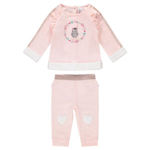 Jogging en molleton léger avec touches doré et pingouin printé 