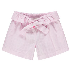 Short en coton avec motif ton sur ton et taille volantée 