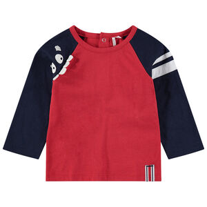 Tee-shirt manches longues bicolore avec monstre printé et dents en relief 