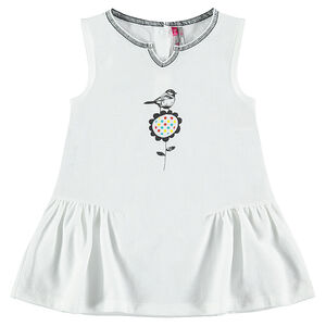 Tunique volantée avec print oiseau et fleur 