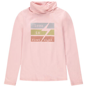 Sous-pull col roulé manches longues printé en coton bio pour enfant fille 