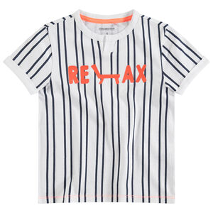 Tee-shirt manches courtes à rayures verticales et message printé 