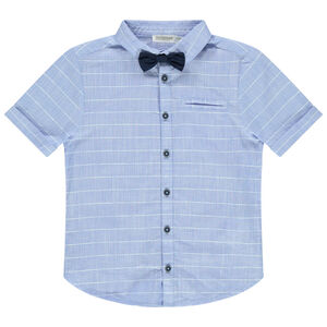 Chemise de cérémonie manches courtes rayée à noeud papillon amovible 