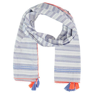 Chèche à rayures et pompons contrastés 