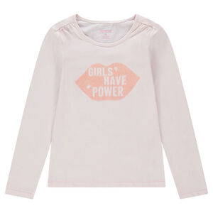 Junior - Tee-shirt manches longues en jersey uni avec bouche printée pailletée 