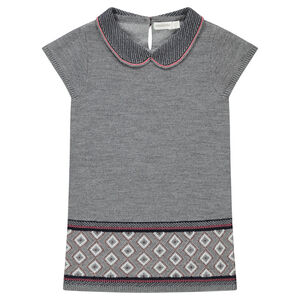 Robe manches courtes en tricot avec col fantaisie et motifs jacquard 