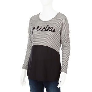 Sweat de grossesse rayé et uni bi-matière avec message  