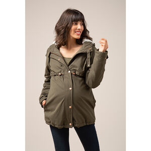 Parka de grossesse kaki doublée sherpa avec protection pour Bébé 