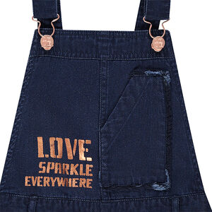 Junior - Robe salopette en coton dobby avec texte printé et poches 