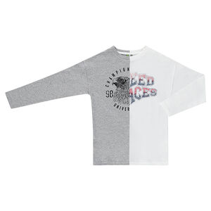 Junior - Tee-shirt manches longues bicolore en jersey avec motif printé 