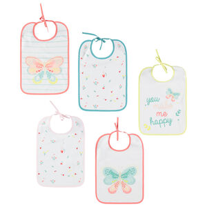 Lot de 5 bavoirs à motifs fantaisie et papillons colorés 