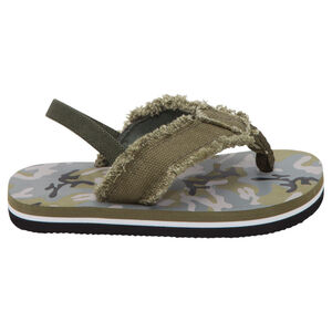 Tongs avec bride en toile kaki et semelle motif army 