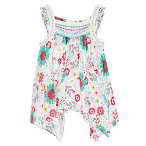 Tunique volantée imprimée fleurs all-over avec détails brodés 