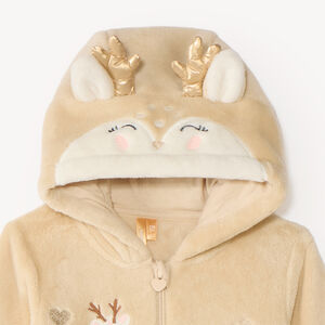 Surpyjama bébé fille en sherpa à capuche motifs rennes 