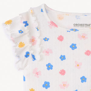 T-shirt manches courtes côtelé à imprimé fleurs fille 