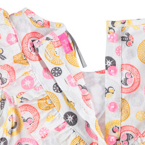 Robe manches courtes avec imprimés all-over et volants 