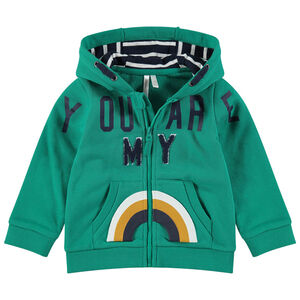 Gilet en molleton à capuche avec inscription en bouclette et arc-en-ciel printé 