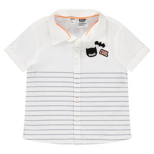 Chemise manches courtes en coton avec badge Batman et rayures placées 