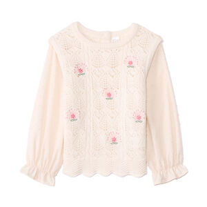 Pull effet 2 en 1 en tricot et plumetis pour bébé fille 