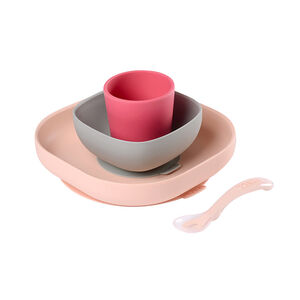 Set de vaisselle en silicone 4 pièces – Rose 