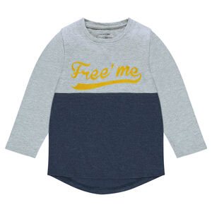 Tee-shirt manches longues bicolore avec print fantaisie 