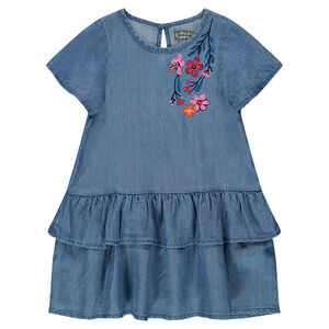 Robe volantée en Tencel avec fleurs brodées 