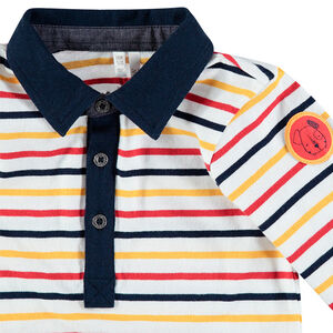 Polo manches longues avec rayures contrastées et badge patché 