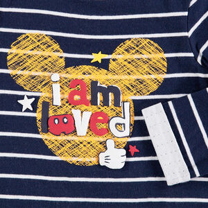 Tee-shirt manches longues à rayures contrastées avec Mickey printé Disney 