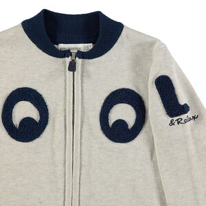 Gilet en tricot zippé avec rayures et patchs en bouclette 