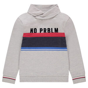 Junior - Sweat en molleton gris chiné avec bandes contrastées et message 