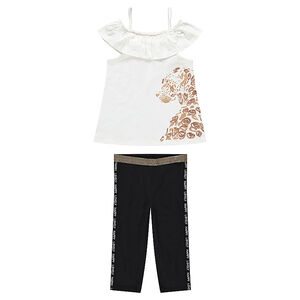 Junior - Ensemble avec débardeur print léopard et legging avec bandes appliquées 