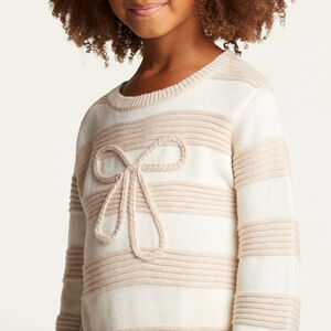 Robe fille en tricot à rayures et nœud 