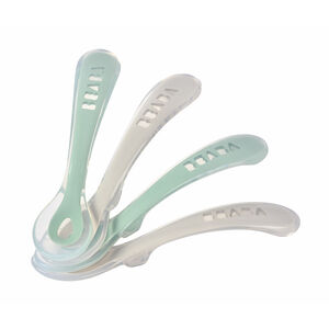 Set de 4 cuillères 2ème âge en silicone - Grey/Sage Green 