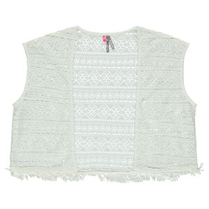 Junior - Gilet kimono sans manches en crochet avec franges 
