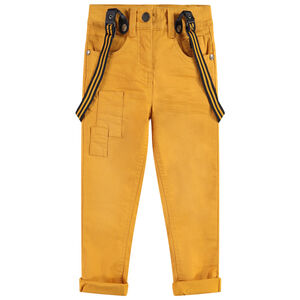 Pantalon en coton surteint effet crinkle avec bretelles rayées amovibles 