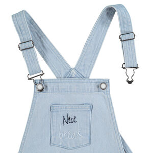 Salopette-short en jeans effet used avec rivets fantaisie 