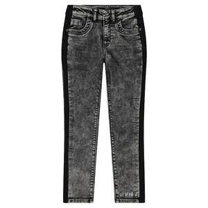 Junior - Jeans effet used et crinkle avec bandes contrastées sur les côtés 