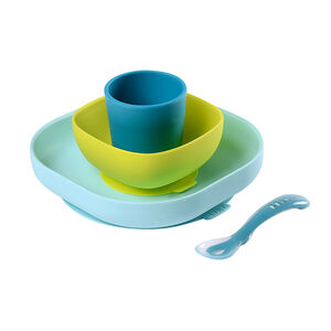 Set de vaisselle en silicone 4 pièces – Bleu 