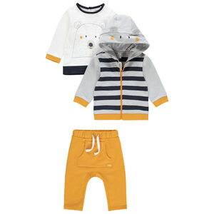 Ensemble avec t-shirt print ours, gilet à capuche et pantalon 