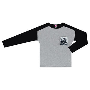 Junior - Tee-shirt manches longues bicolore avec poche printée 