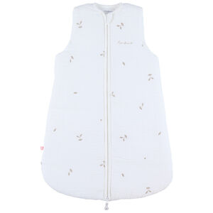 Gigoteuse sans manches 70cm Mousseline bio ouatinée Brodée Blanc 