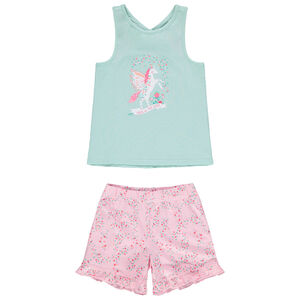 Pyjama court à licorne et fleurs imprimées 