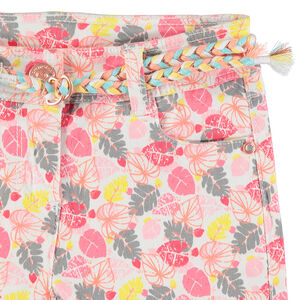 Pantacourt en coton avec feuilles imprimées et ceinture tressée 