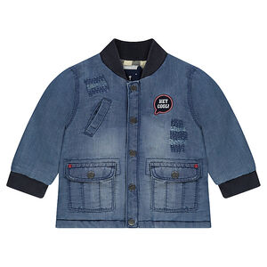 Veste en jeans effet used avec poches et doublure flanelle 